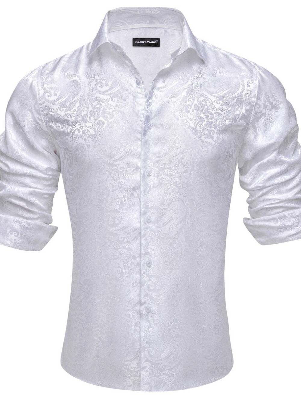 Men's Long Sleeve Crisp White Shimmer Paisley Dress Shirt XL
